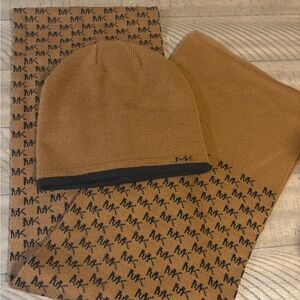Michael Kors Brown and Black scarf and beanie Set